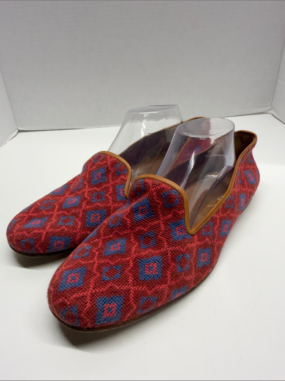 Stubbs & Wootton Cuenca Loafers Needlepoint Flat Shoes Geometric Red Size 11